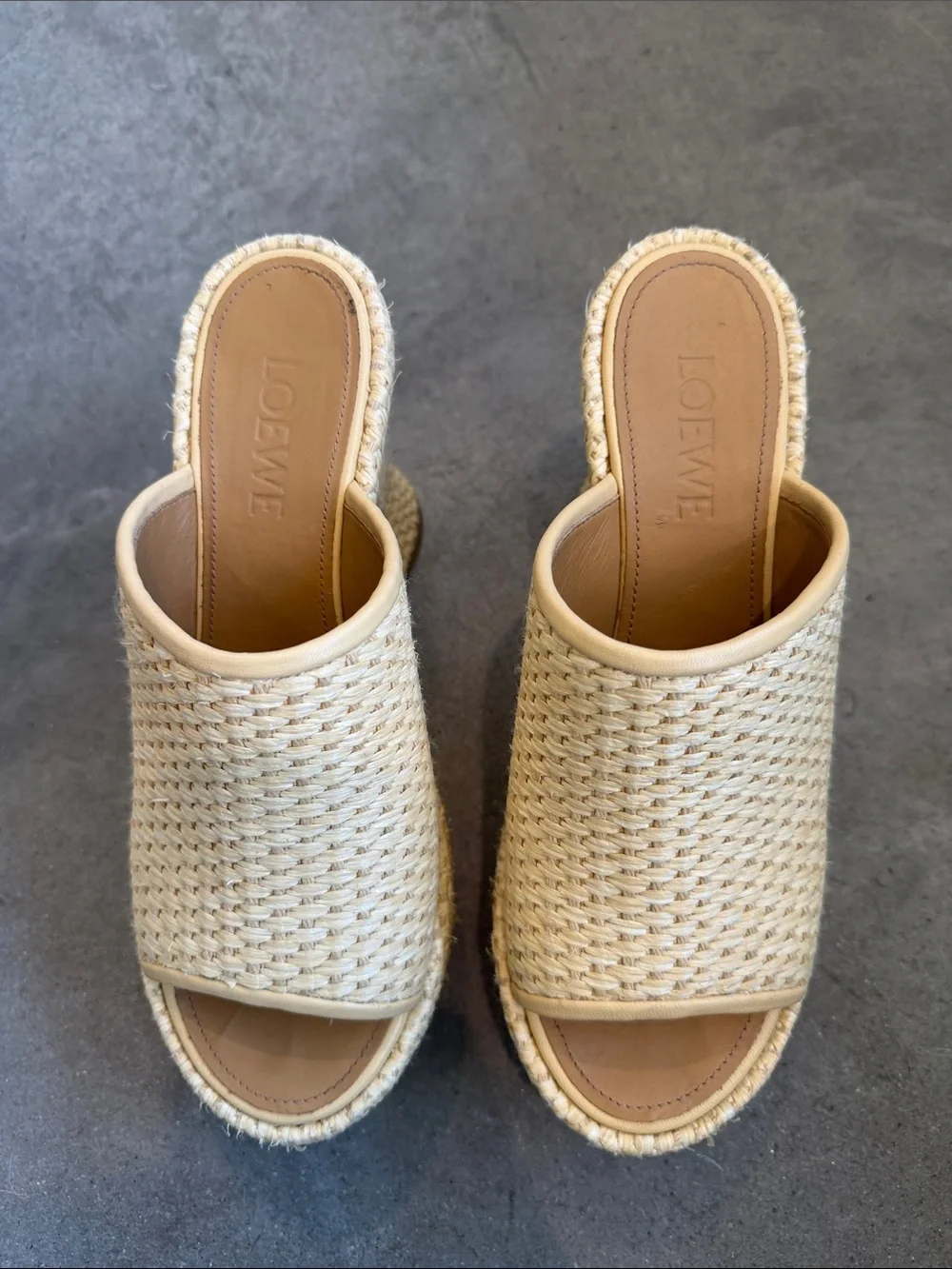 Loewe Cream Woven Platform Mules